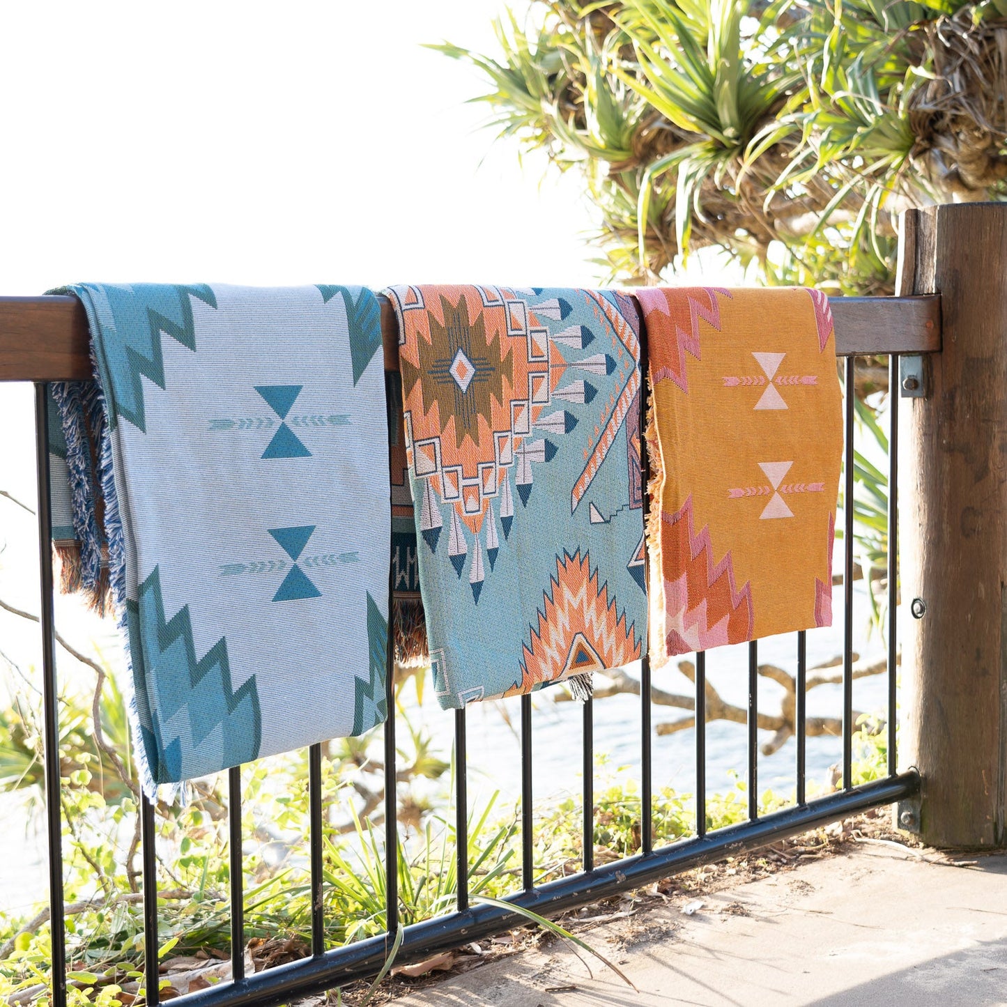 Boho woven picnic rug blanket couch cover. Rust earth tones Large 160-200cm