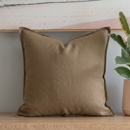 Set of 2 100% linen cushion cover, with straight edge - Fawn