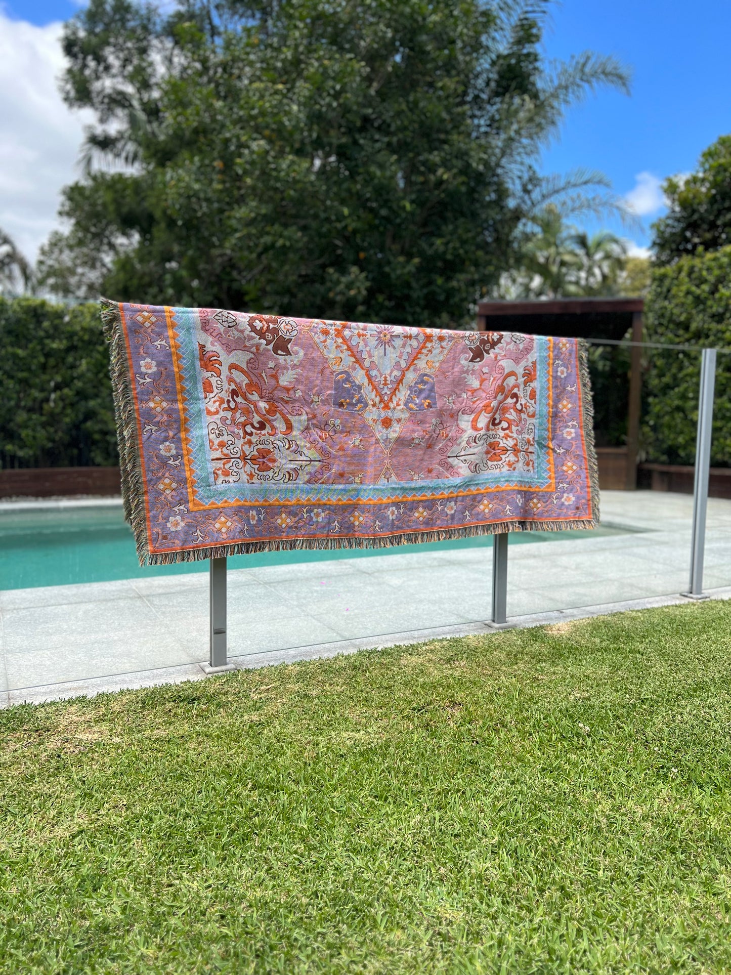 Earthy boho picnic blanket, Large throw rug 160-200cm