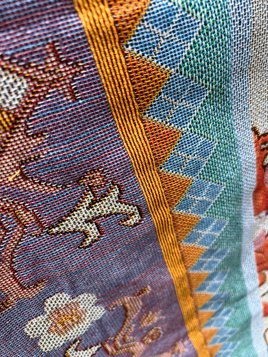 Earthy boho picnic blanket, Large throw rug 160-200cm