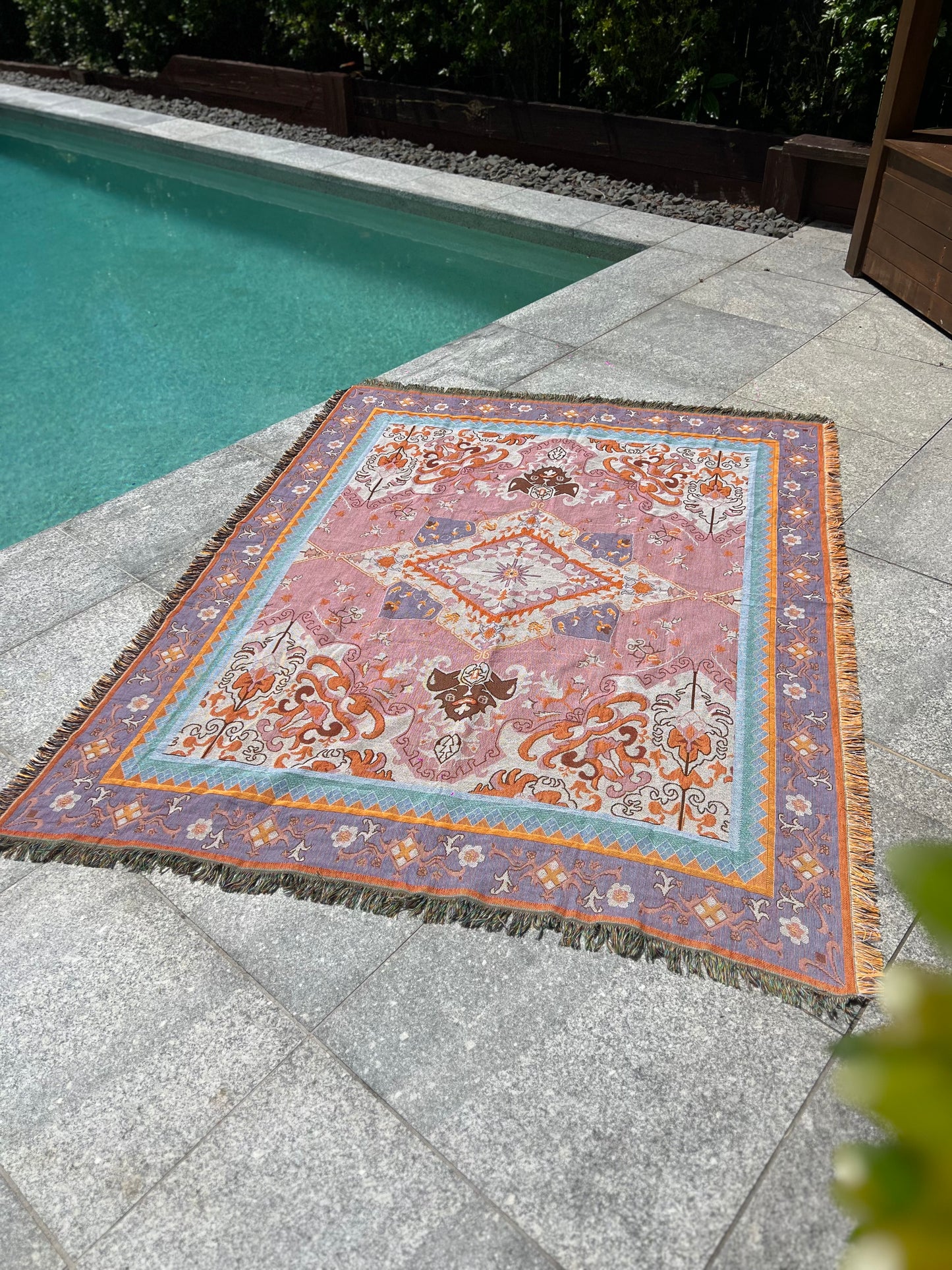 Earthy boho picnic blanket, Large throw rug 160-200cm