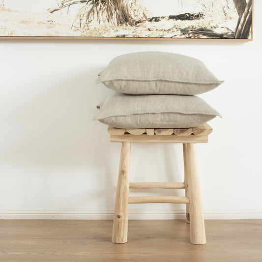 (Set of 2) 100% linen cushion cover, straight edge with Flange - Natural