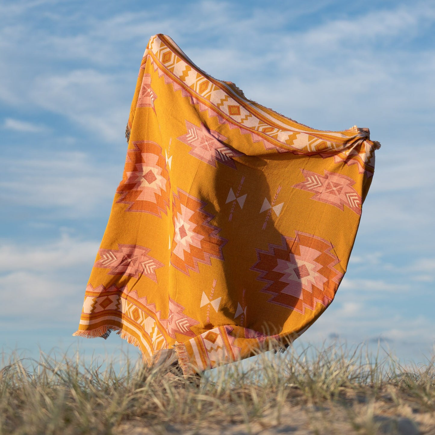 Boho woven picnic rug blanket couch cover. Rust earth tones Large 160-200cm