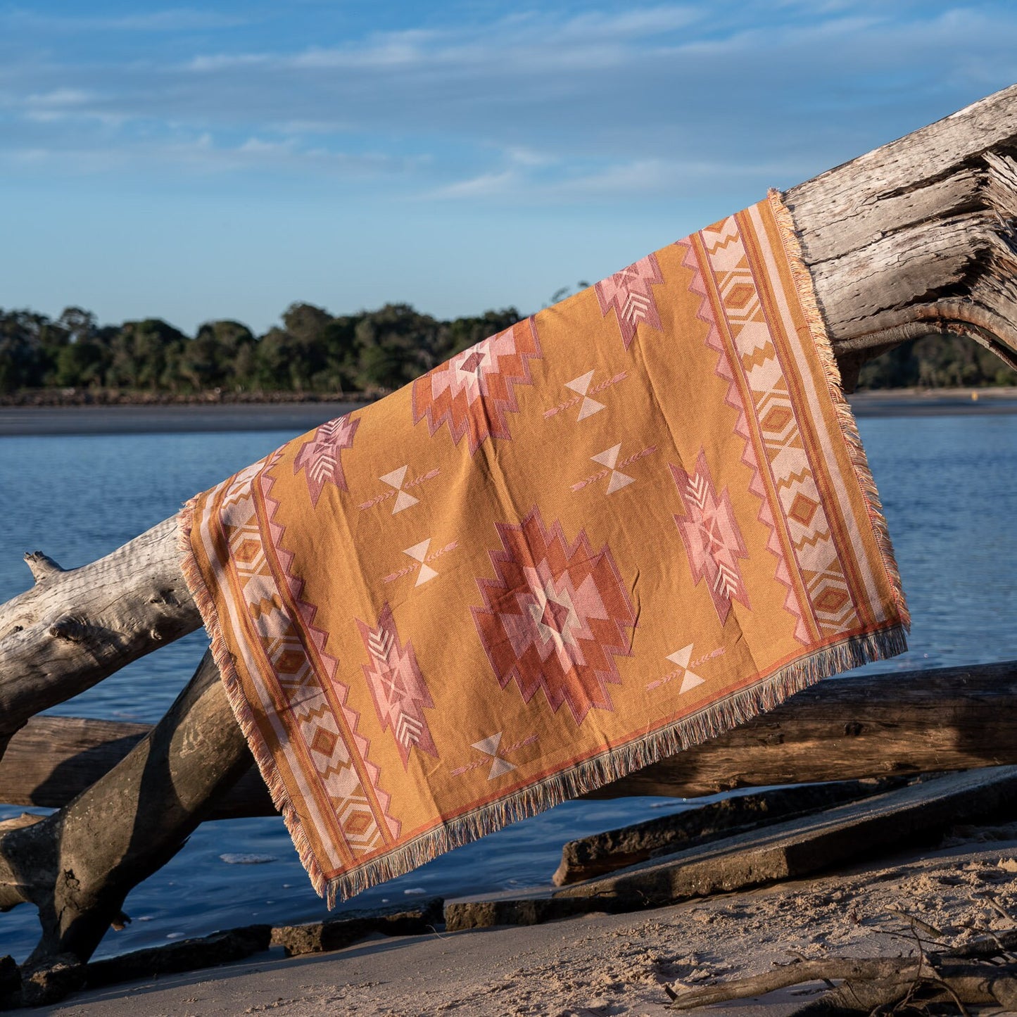 Boho woven picnic rug blanket couch cover. Rust earth tones Large 160-200cm