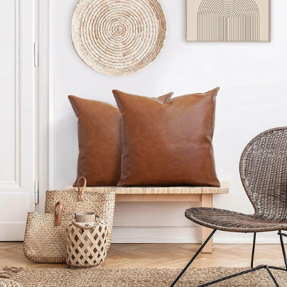 Tan leather cushion on sale covers