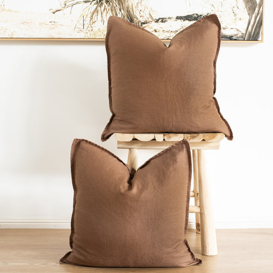 (Set of 2 ) 100% linen cushion cover, straight edge with Flange - Tawny