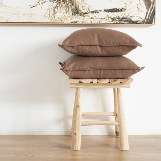 (Set of 2 ) 100% linen cushion cover, straight edge with Flange - Tawny