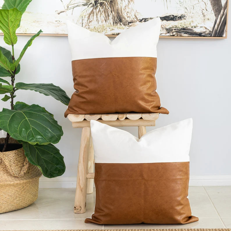 Caramel leather outlet pillow