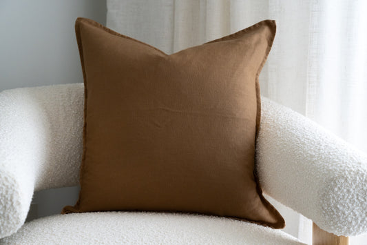 100% linen cushion cover, straight edge with Flange - Clay (Set of 2 )