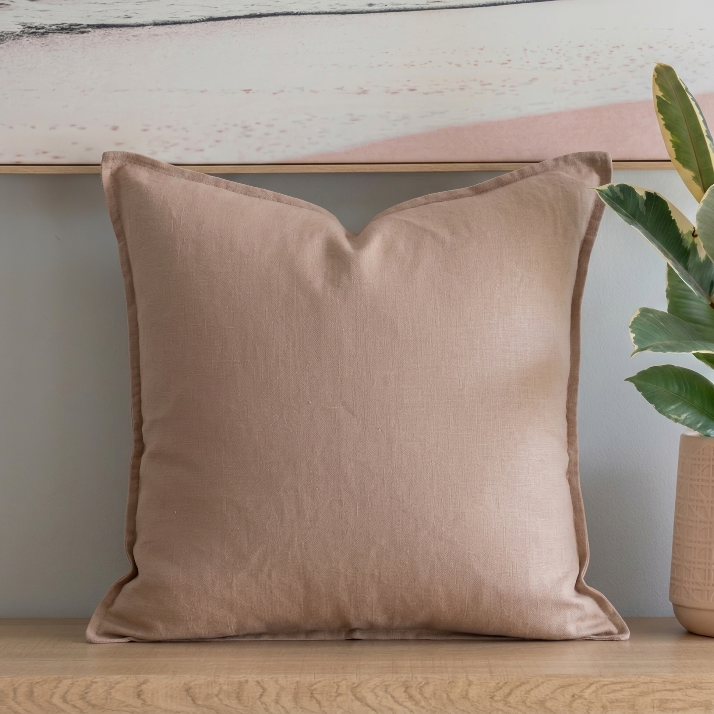 (Set of 2 ) 100% linen cushion cover, Hand made straight edge - Blush Clay