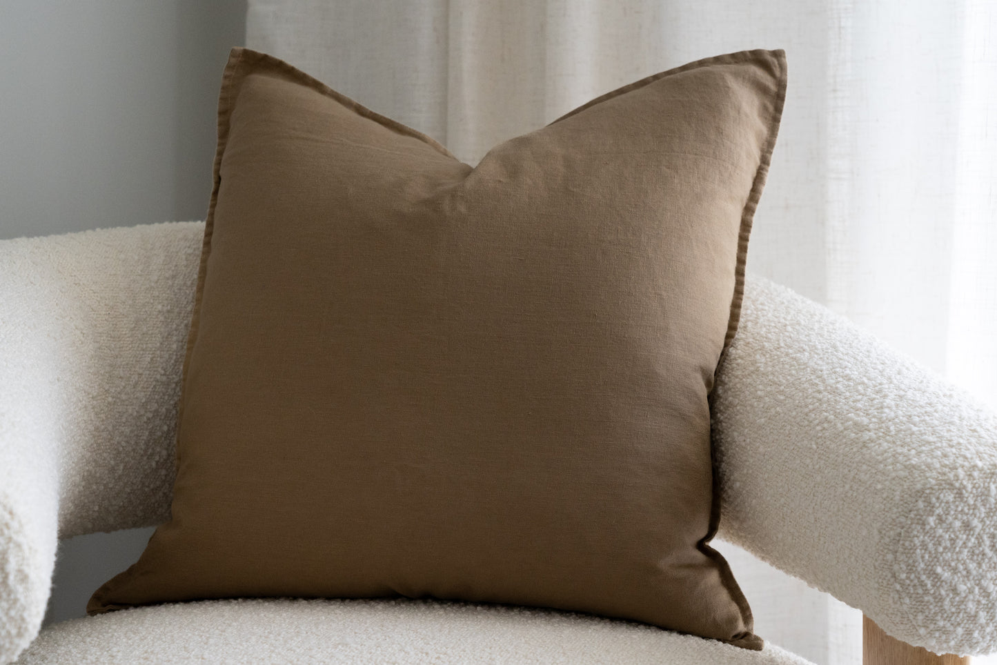 Set of 2 100% linen cushion cover,  with straight edge - Fawn