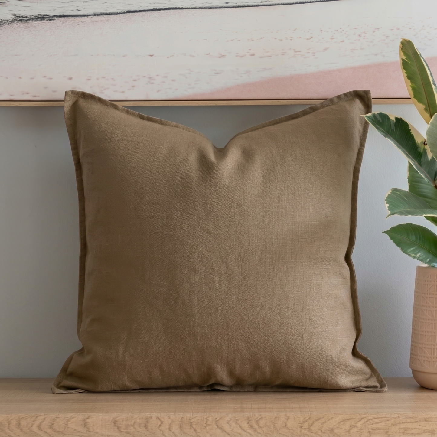 Set of 2 100% linen cushion cover,  with straight edge - Fawn