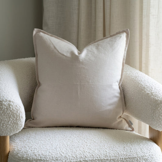 (Set of 2 ) 100% linen cushion cover, Hand made straight edge - Natural light beige hint of blush