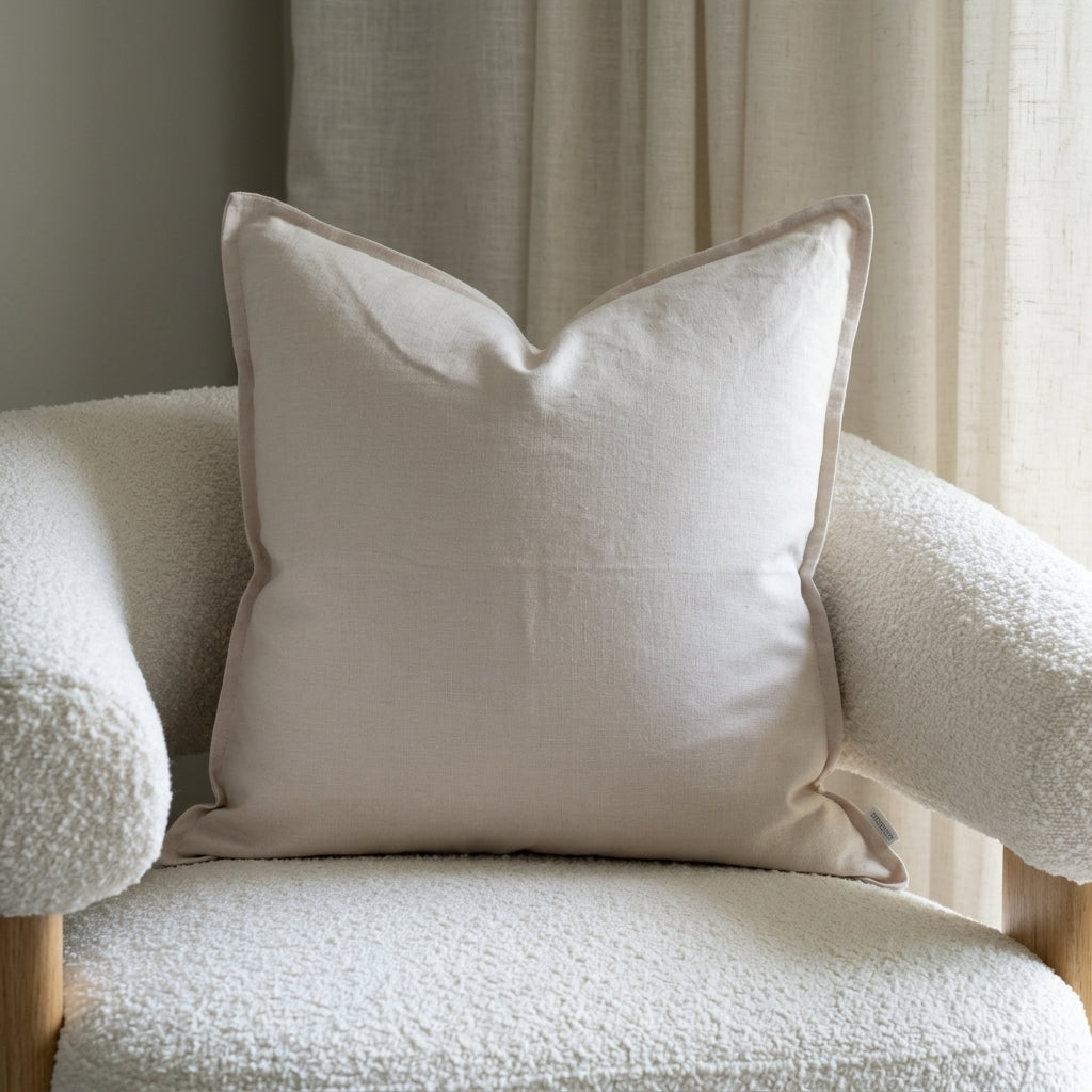 (Set of 2 ) 100% linen cushion cover, Hand made straight edge - Natural Light beige