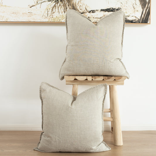 (Set of 2) 100% linen cushion cover, straight edge with Flange - Natural