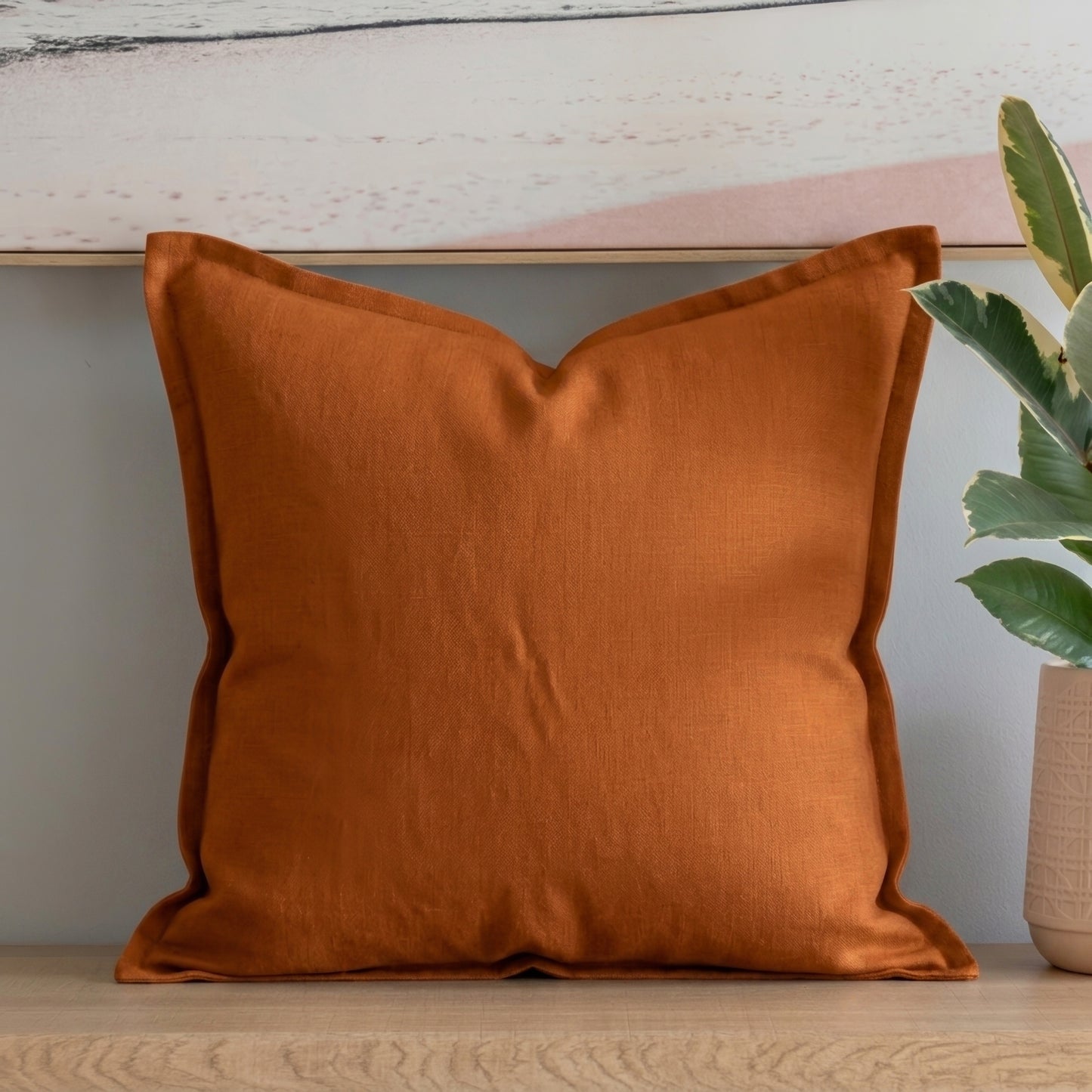 (Set of 2 ) 100% Flax linen cushion cover, straight edge with Flange - Rust
