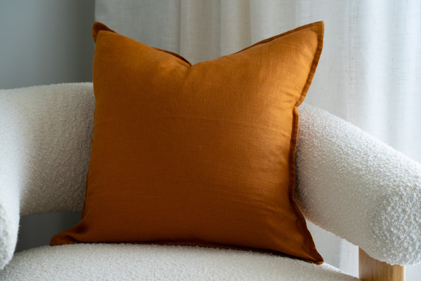 (Set of 2 ) 100% Flax linen cushion cover, straight edge with Flange - Rust
