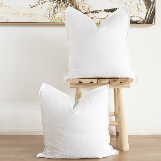 (Set of 2 ) 100% linen cushion cover, Hand made with Flange - White