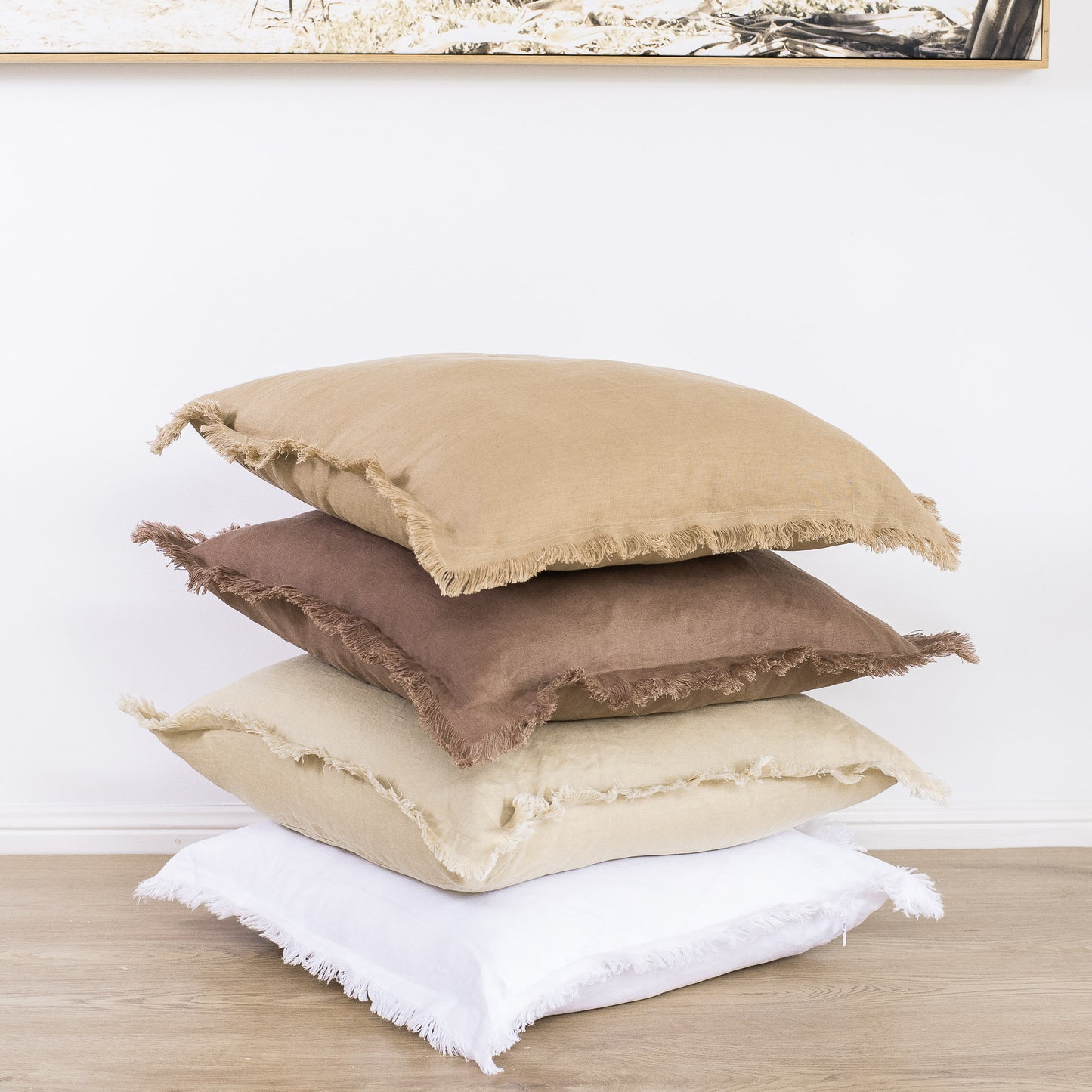 (Set of 2 ) 100% linen cushion cover, straight edge with Flange - Tawny