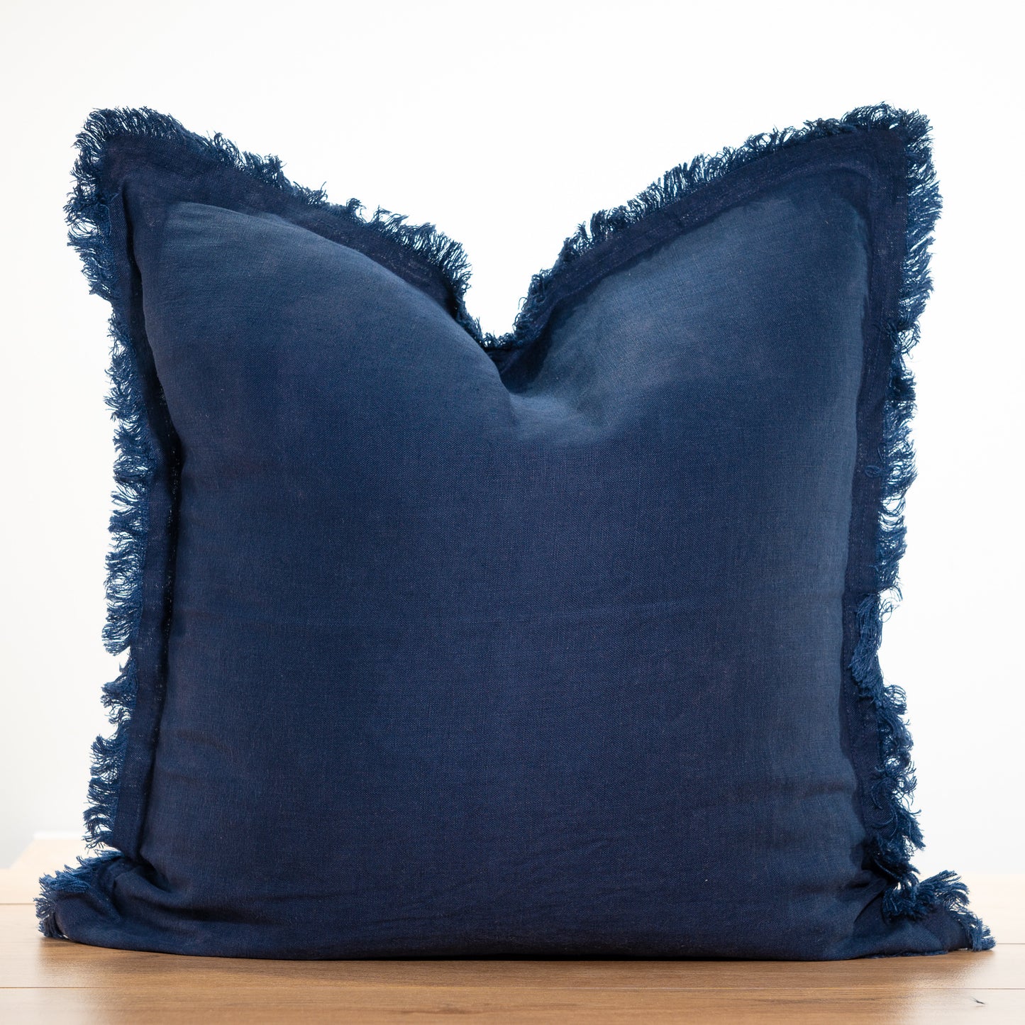 100% linen cushion cover, Hand made fringed edge - Navy Blue (Set of 2 )