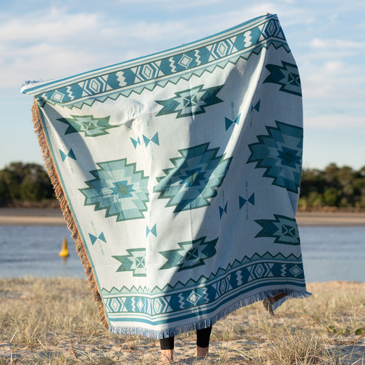 Boho themed Blanket Throw, Picnic Blanket, Aztec throw rug