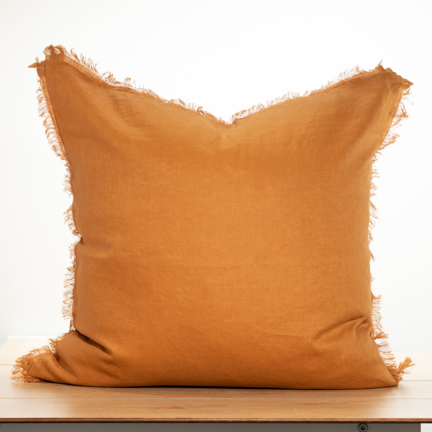 (Set of 2 ) 100% Flax linen cushion cover, With Fringe edge - Rust