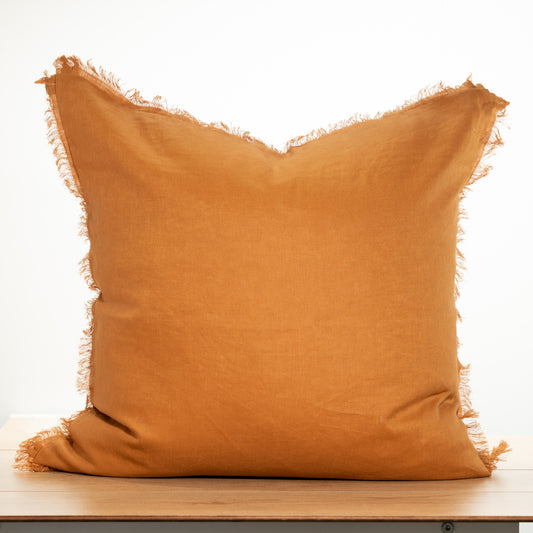 (Set of 2 ) 100% Flax linen cushion cover, With Fringe edge - Rust