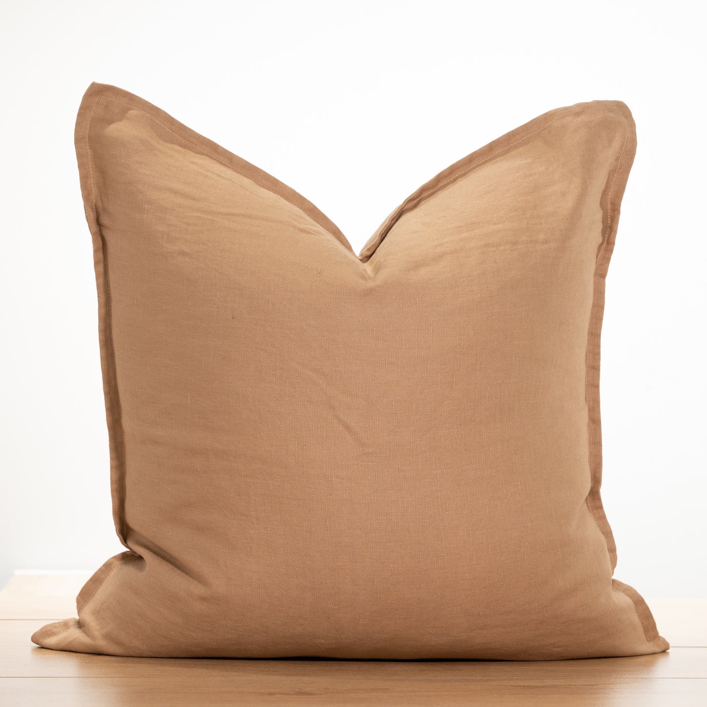 100% linen cushion cover, straight edge with Flange - Camel (Set of 2 )