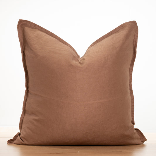 (Set of 2 ) 100% linen cushion cover, straight edge with Flange - Dusty Brown