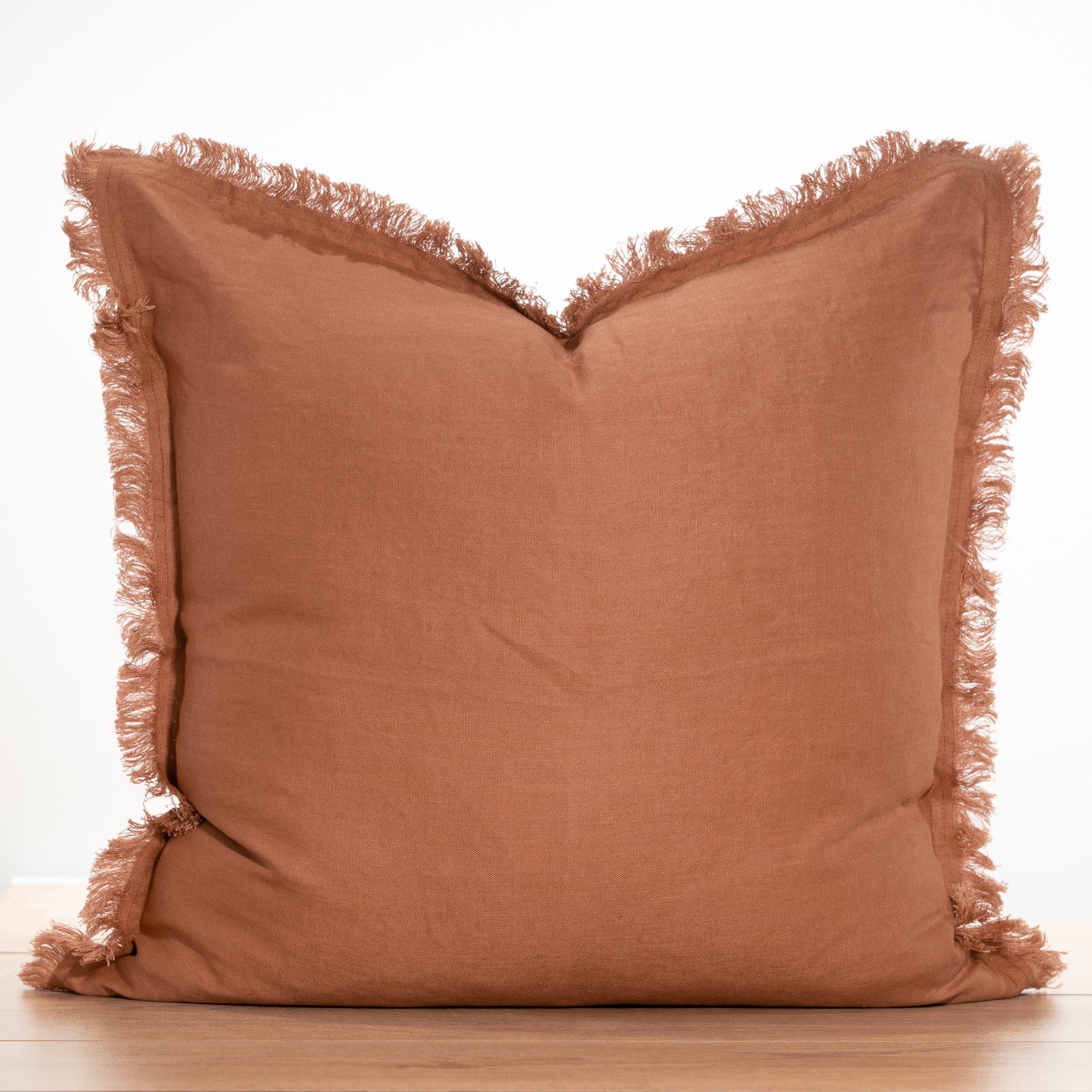 (Set of 2 ) 100% linen cushion cover, Hand made Fringed edge - Terracotta