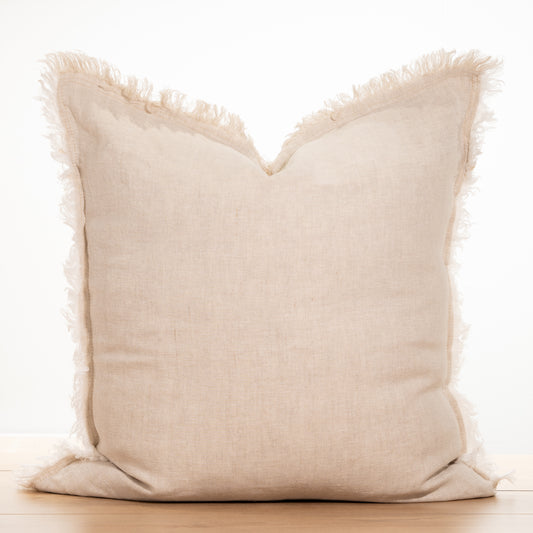 (Set of 2 ) 100% linen cushion cover, Hand made Fringed edge - Natural, Oatmeal