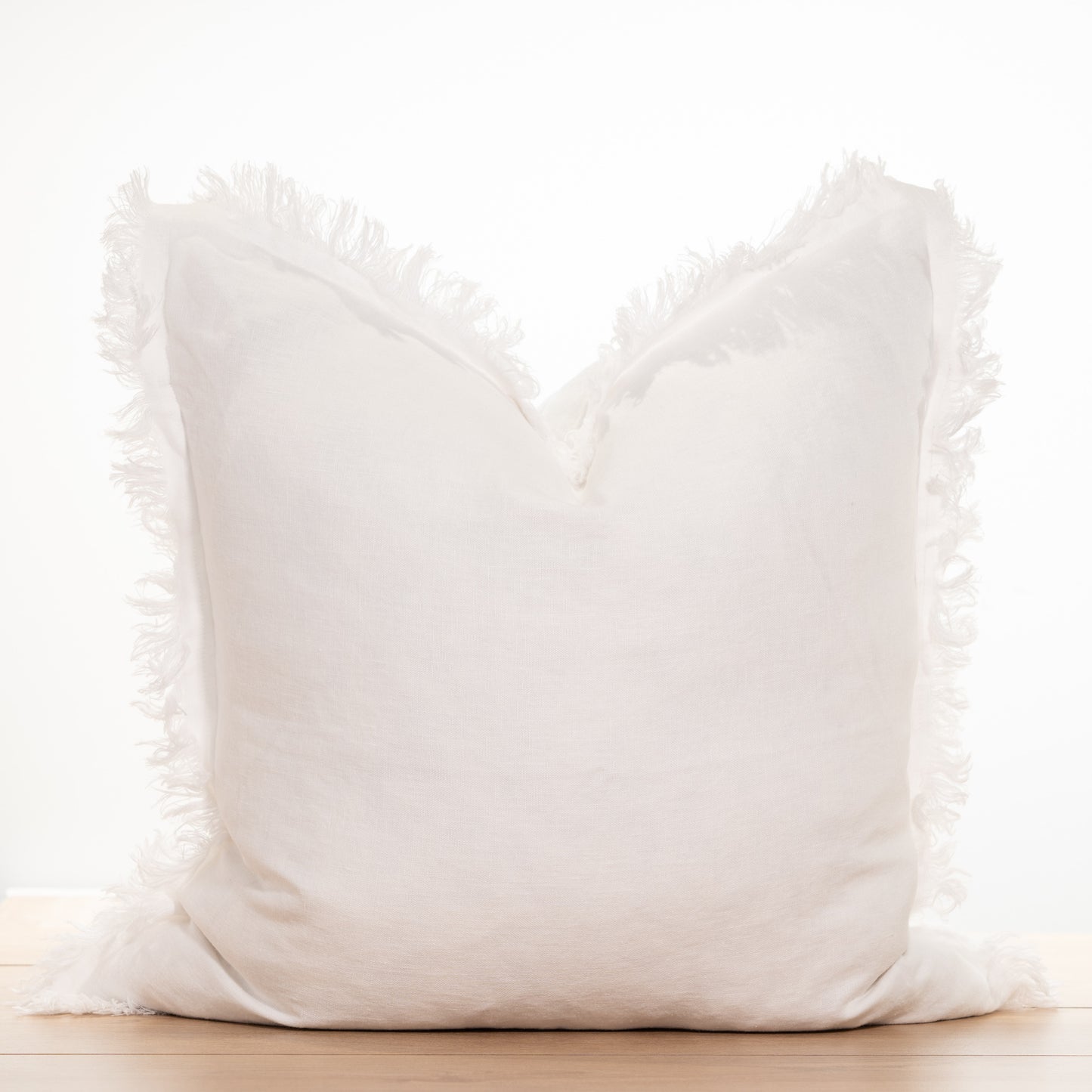 (Set of 2 ) 100% linen cushion cover, Hand made Fringed edge - White