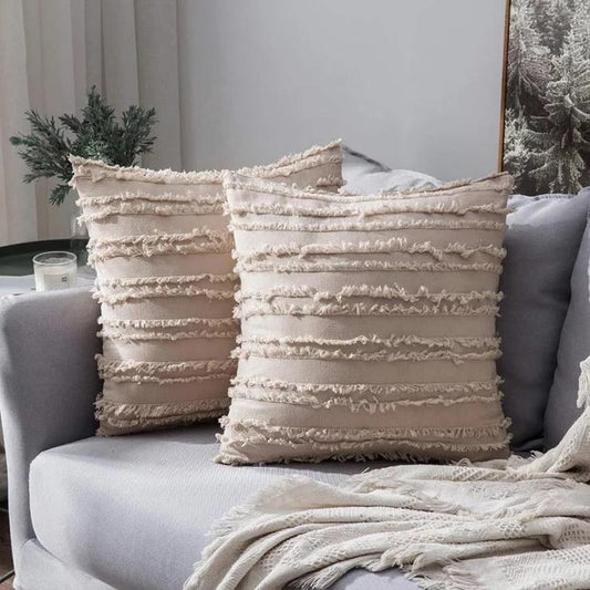 Boho tassled Cushion Covers - Beige (Set of 2 ) 45cm