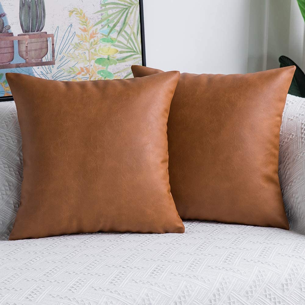 Faux Leather Cushion Covers Caramel Brown (Set of 2 ) 50cm