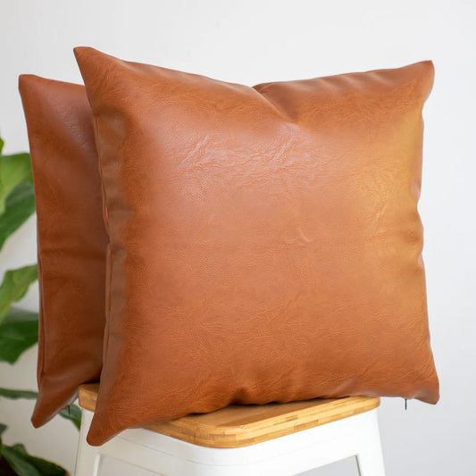 Set of 2 Faux Leather Cushion Covers - Cognak 50cm