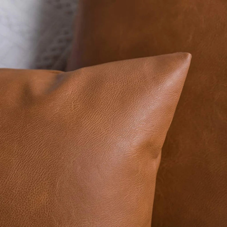 Faux Leather Cushion Covers Caramel Brown (Set of 2 ) 50cm