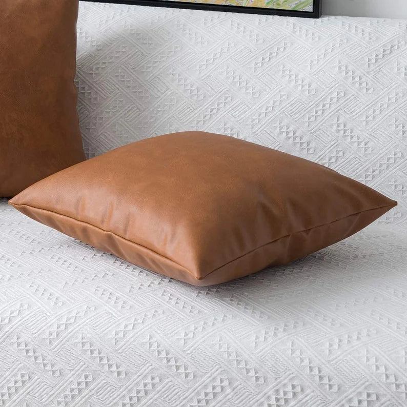 Faux Leather Cushion Covers Caramel Brown (Set of 2 ) 50cm