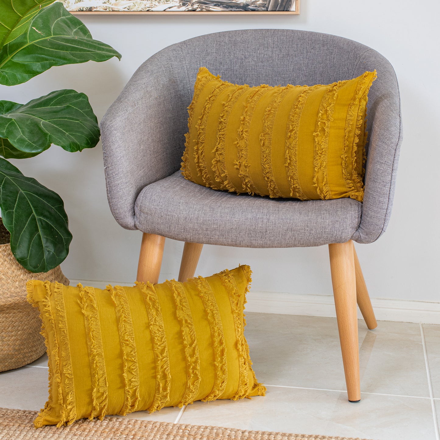 Boho tassled Cushion Covers - Mustard (Set of 2 )